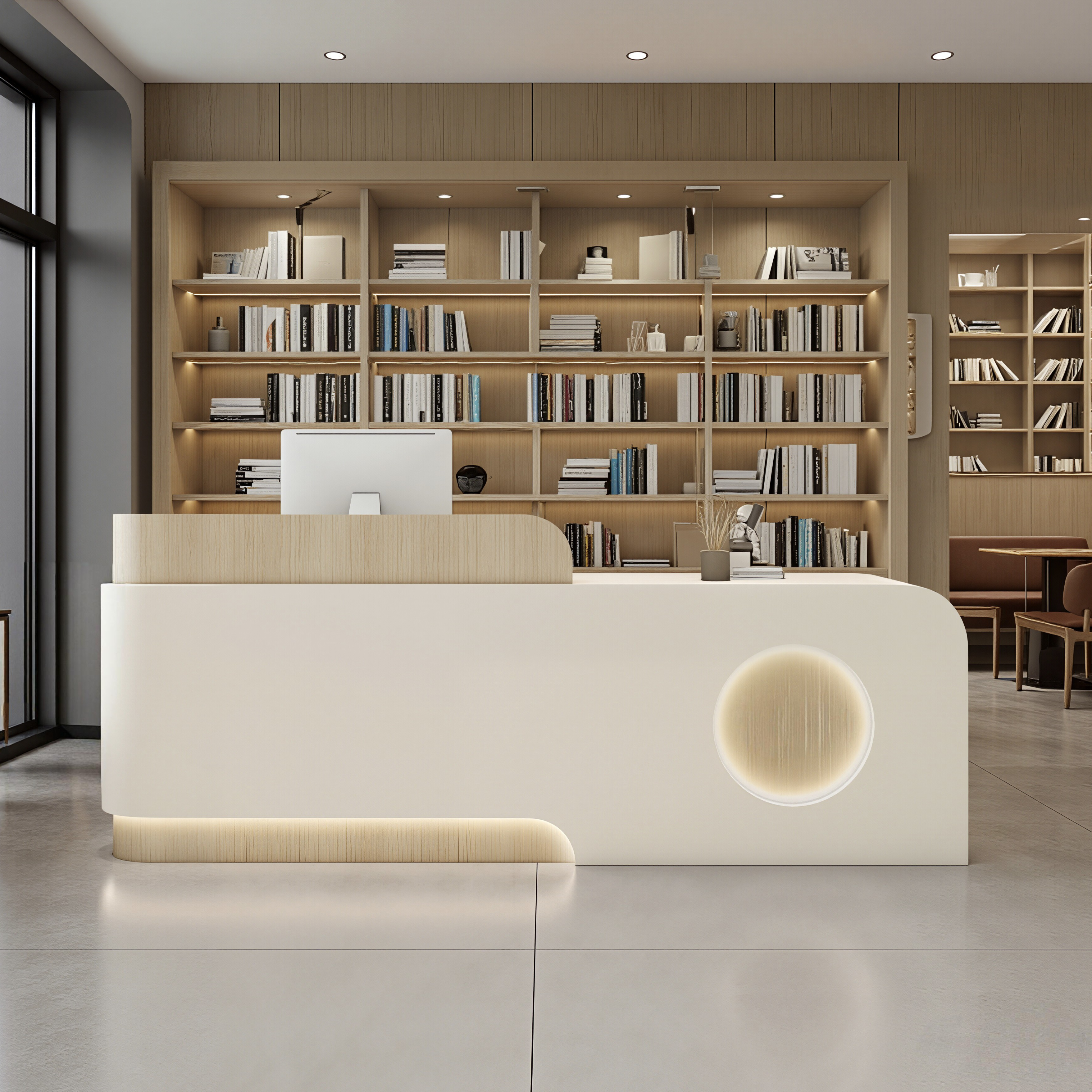 Minimalist Reception Counter With LED Base Light, Lockable Storage and Logo Feature