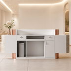 Curved Reception Counter with Custom Branding and Integrated Storage