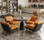 Modern Lounge Armchair with Upholstered Cushion and Solid Wood Frame for Reception Areas
