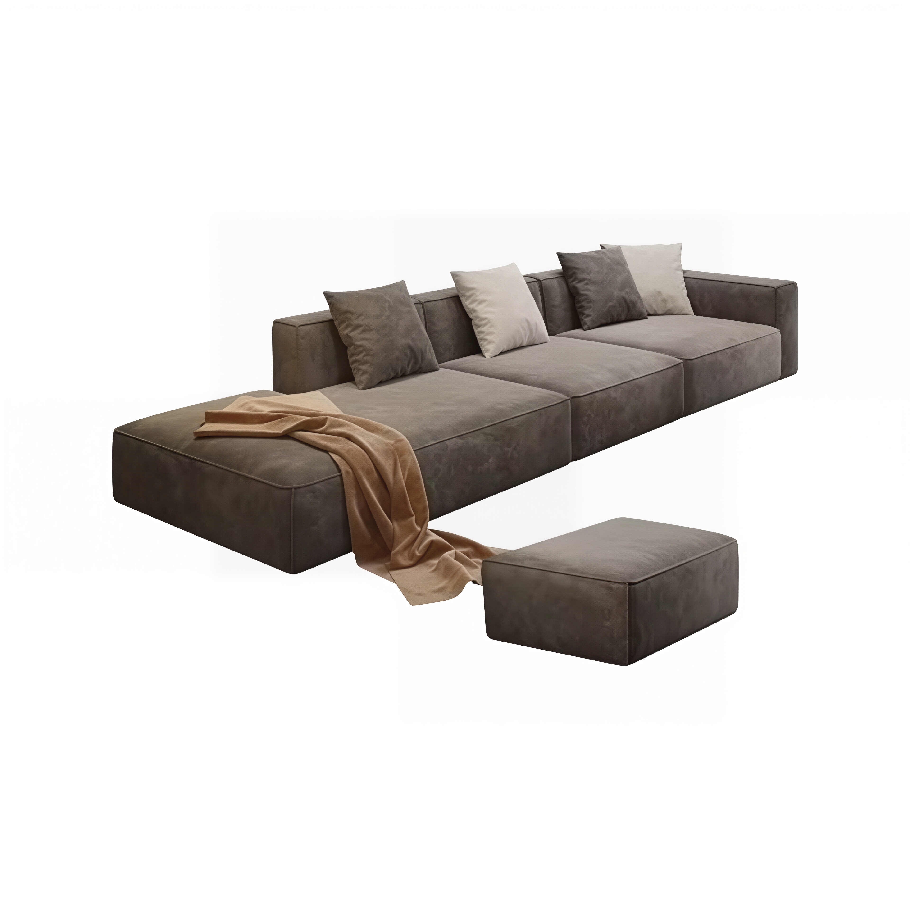 Modern Modular L Shape Corner Sofa With Ottoman For Living Room