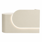 Beige curved reception desk with minimalist design for office and retail environments