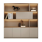 Executive office library wall cabinet with LED display shelving and premium finish