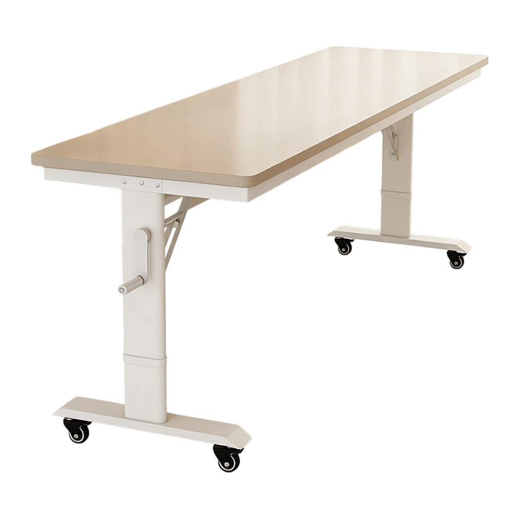 Portable height adjustable work desk with roller base for flexible workspace use