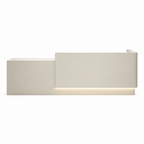 Beige modern reception desk front view with clean professional design