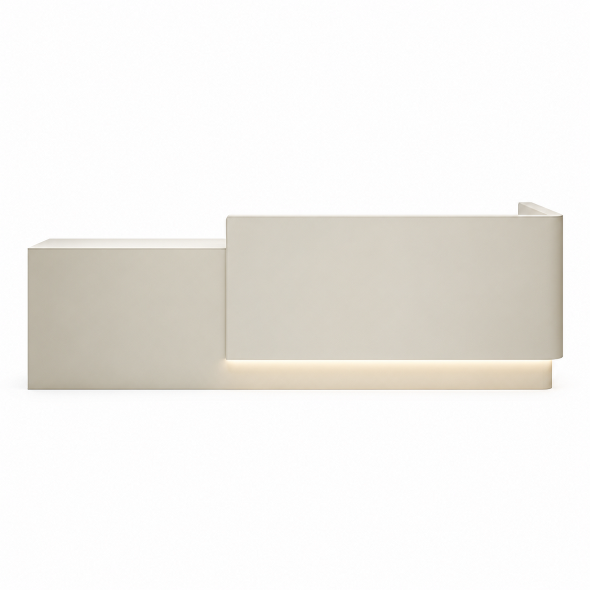 Beige modern reception desk front view with clean professional design
