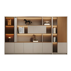 Modern office wall cabinet with display storage shelves and concealed cupboards