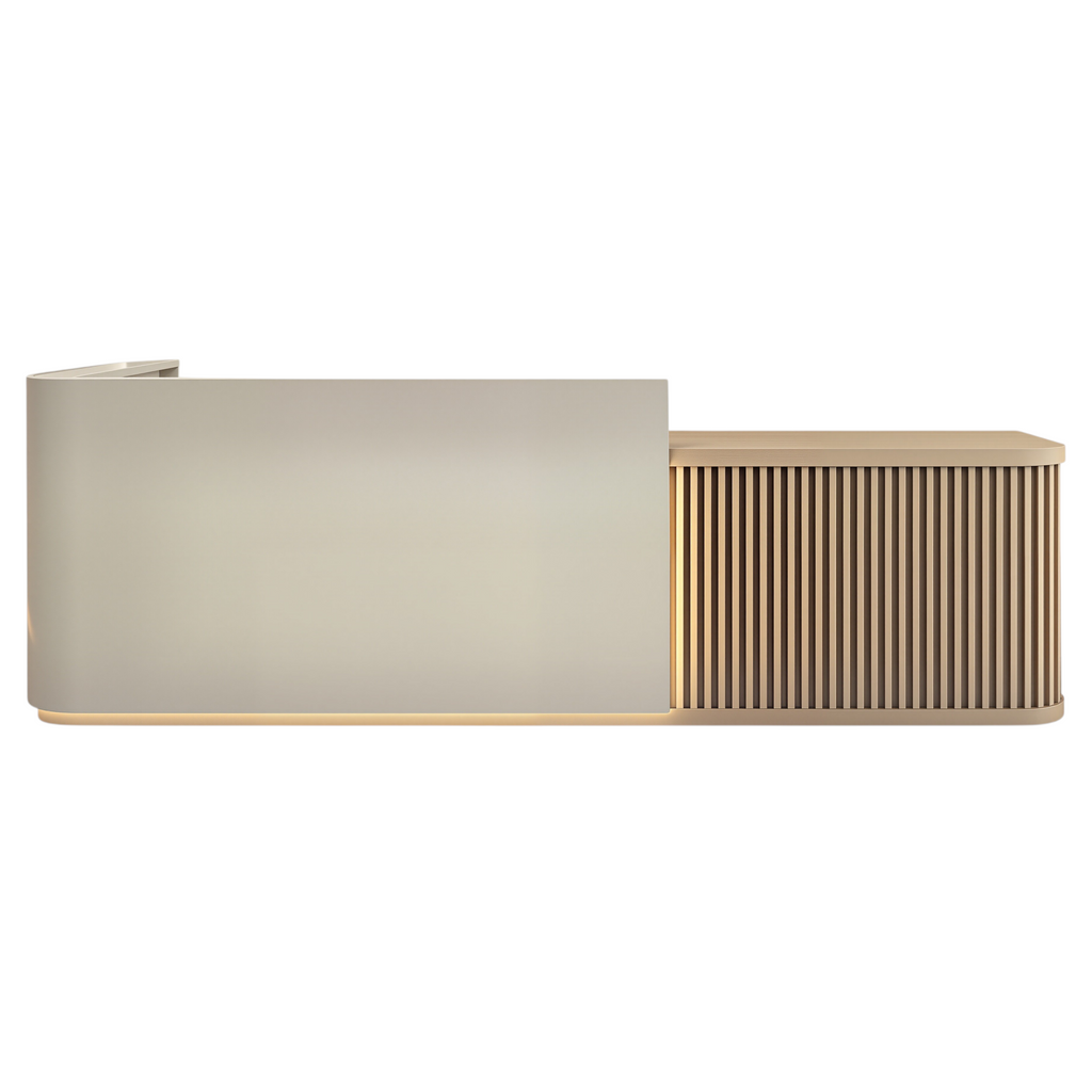 Right high side without return reception counter with Beige & Natural Oak  Finish and LED accent lighting