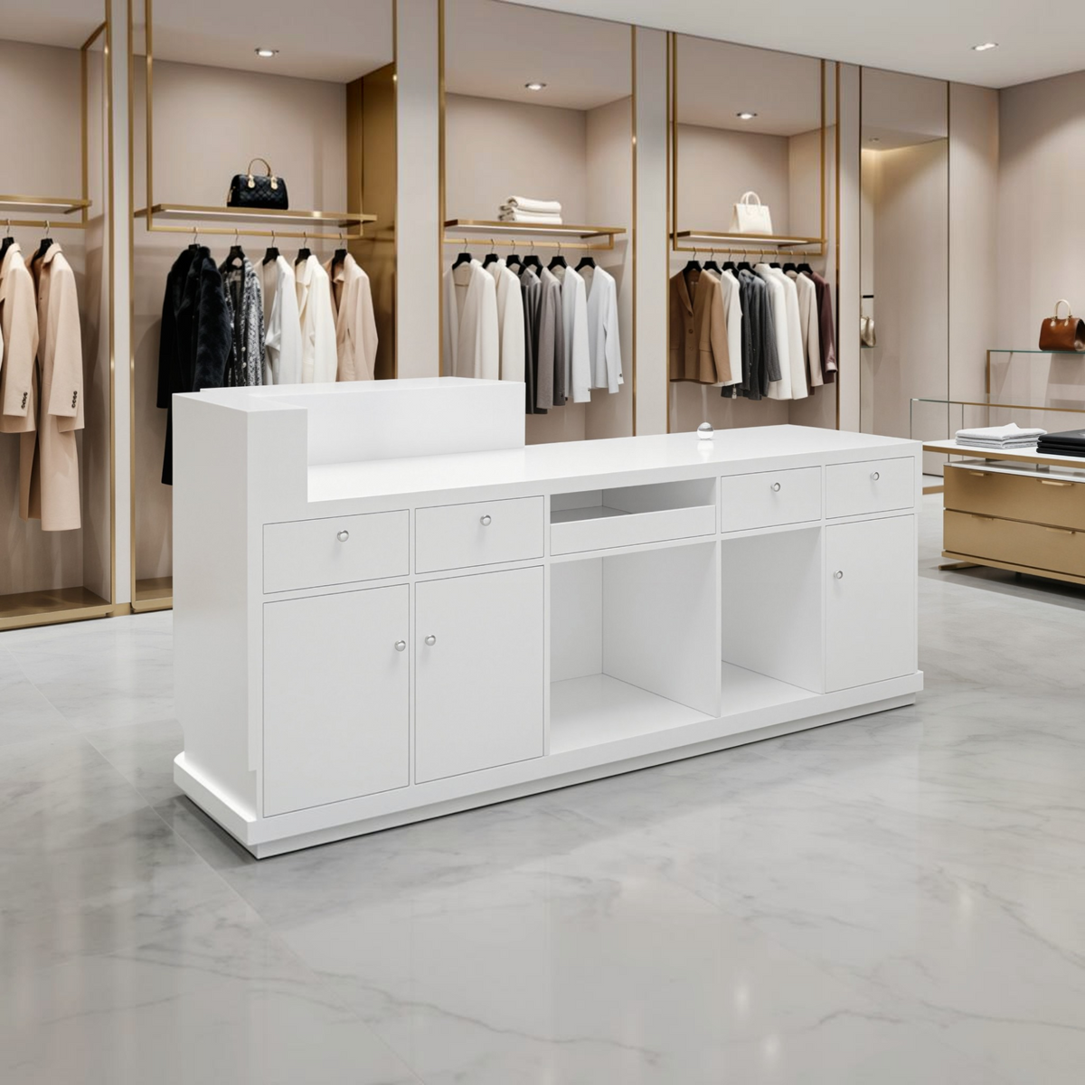 Modern Wave Reception Counter with LED Lighting