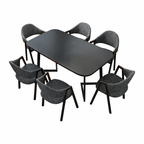 Black conference table with six grey chairs for meeting rooms
