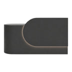 Black curved reception desk designed for modern commercial office spaces
