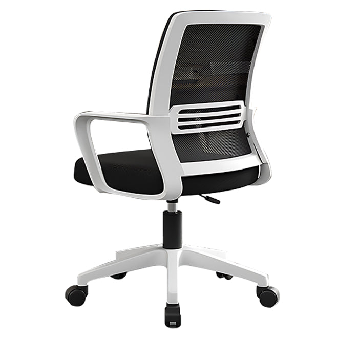 Black mesh office chair with white frame and breathable back support