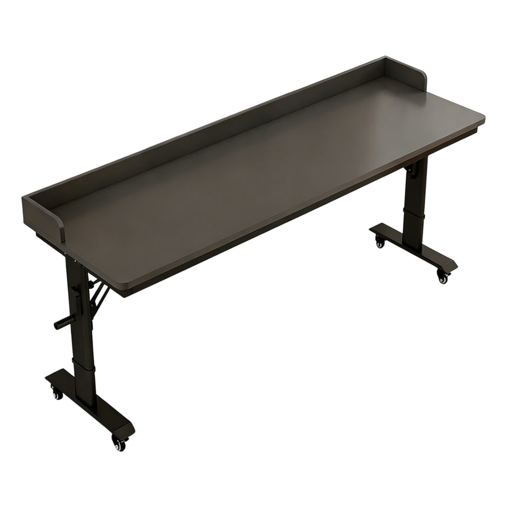 Black mobile height adjustable workstation table with durable wheeled frame