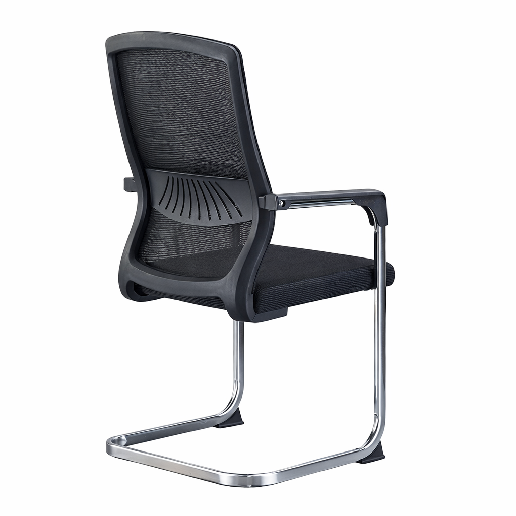 Black mesh back office visitor chair featuring breathable design and modern frame structure