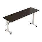 Portable height adjustable standing desk with black desktop and smooth mobile design