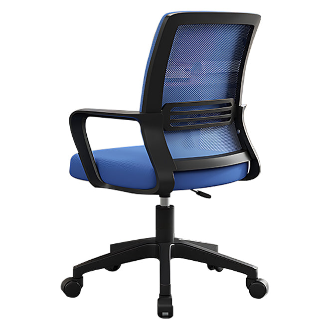 Blue mesh office chair with black frame and breathable ergonomic support