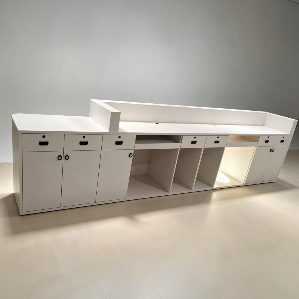 Curved Commercial Reception Desk with LED Detail