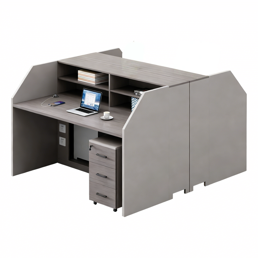 Open Plan Office Workstations with Privacy Partitions and Under-Desk Storage