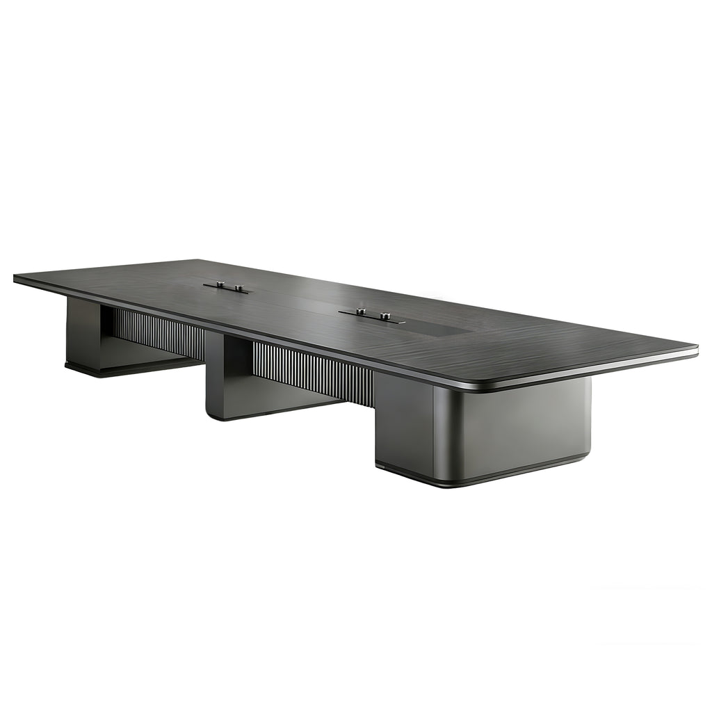 Charcoal grey executive conference table with built-in power module for boardrooms