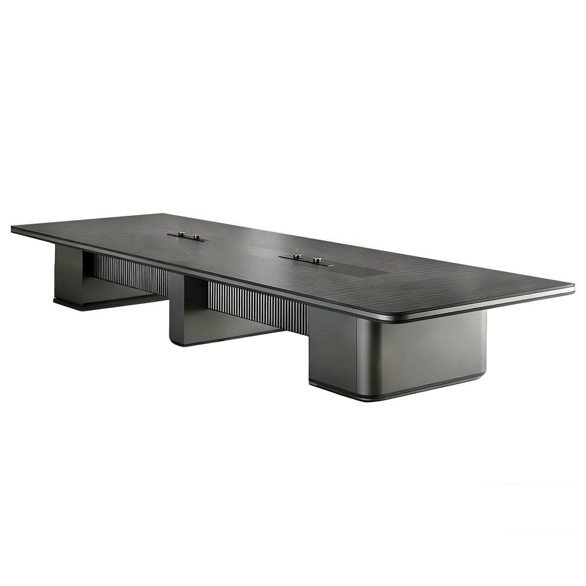 Charcoal grey executive conference table with built-in power module for boardrooms