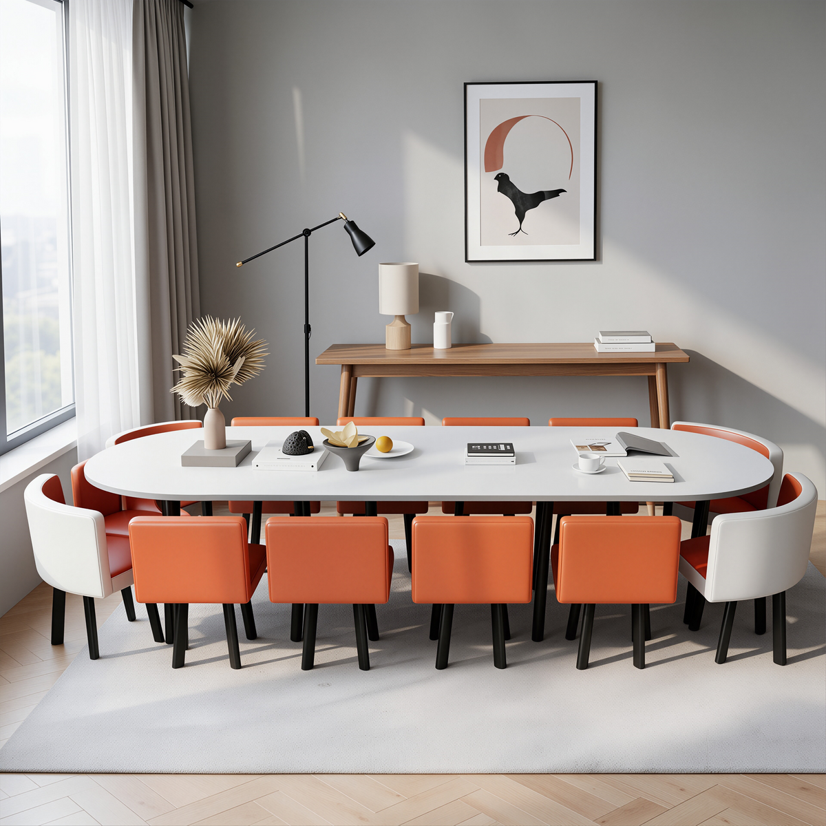 Contemporary boardroom table designed for modern office meeting rooms with multiple seating