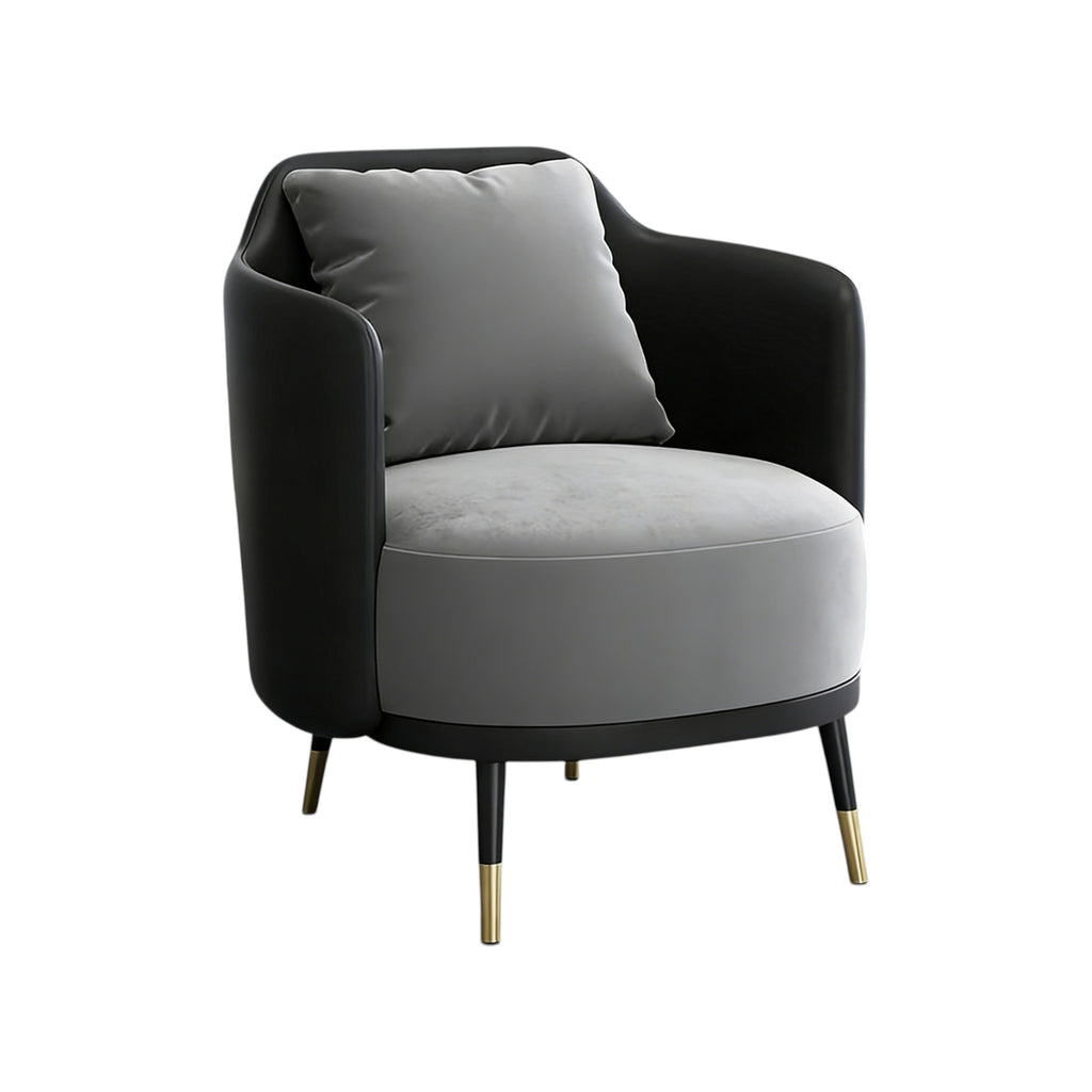 Curved black office lounge chair with PU leather upholstery and metal legs