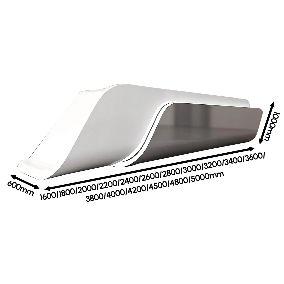 Custom curved reception desk dimensions with multiple size options