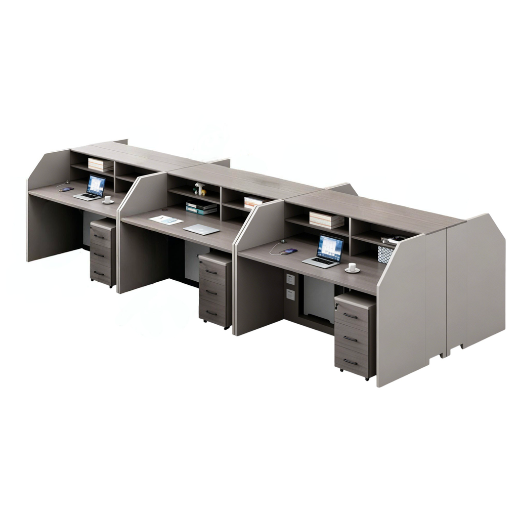 Open Plan Office Workstations with Privacy Partitions and Under-Desk Storage