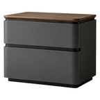 Modern Upholstered Bedside Table with Walnut Top and Two Soft-Close Drawers