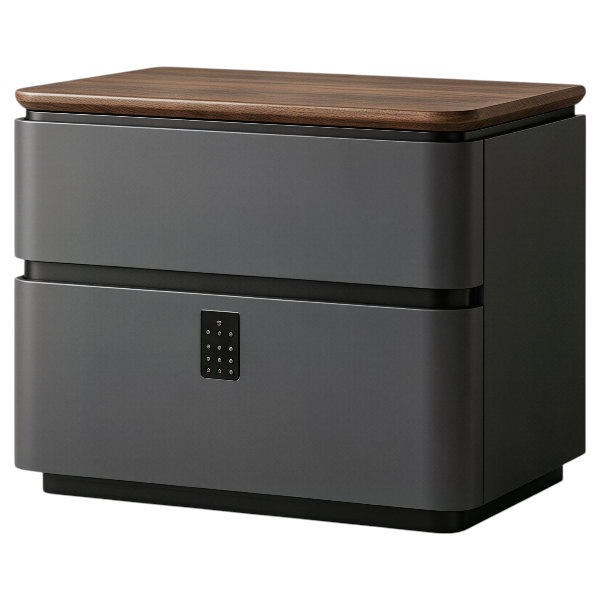 Modern Upholstered Bedside Table with Walnut Top and Two Soft-Close Drawers