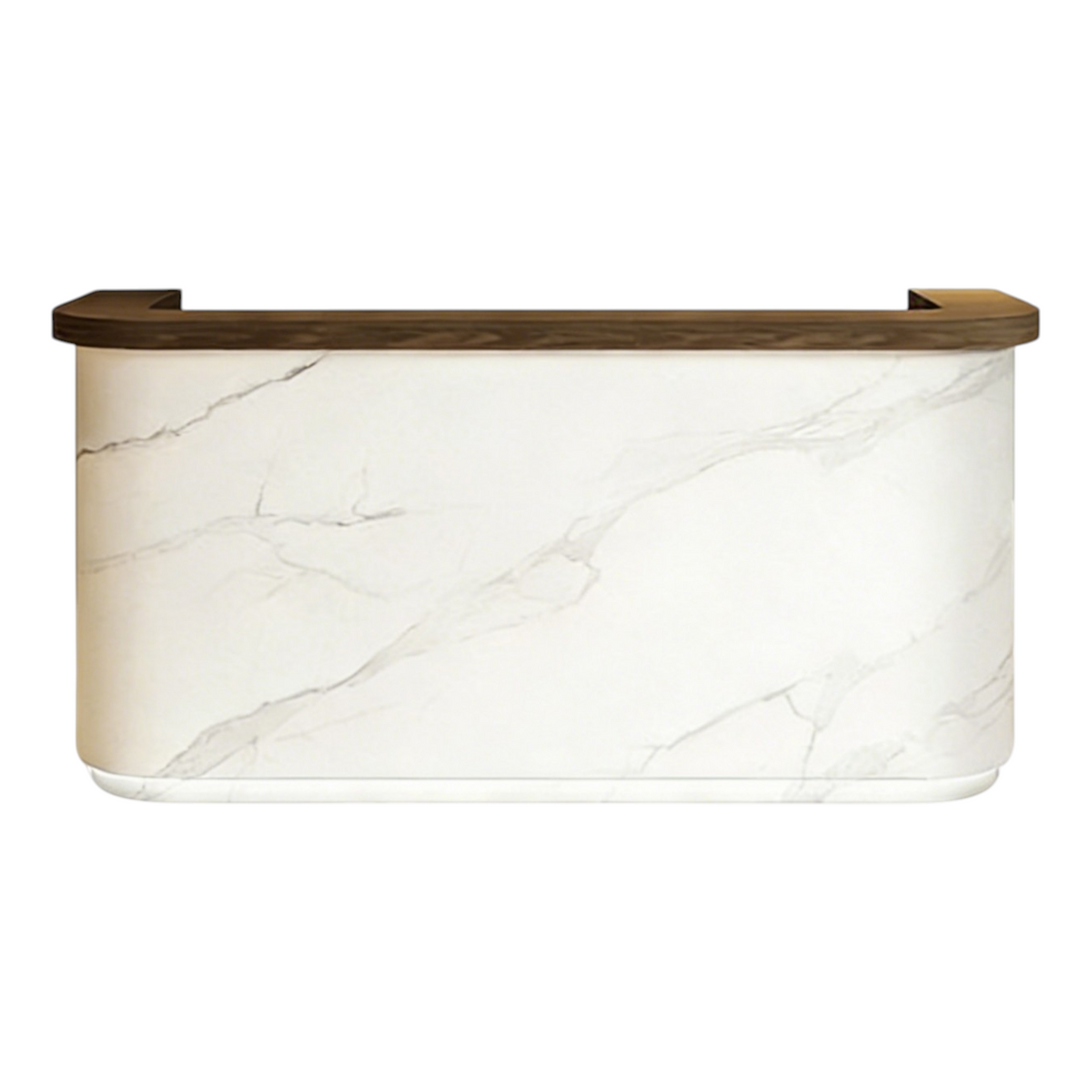 Marble finish reception counter with curved profile for luxury-inspired commercial spaces