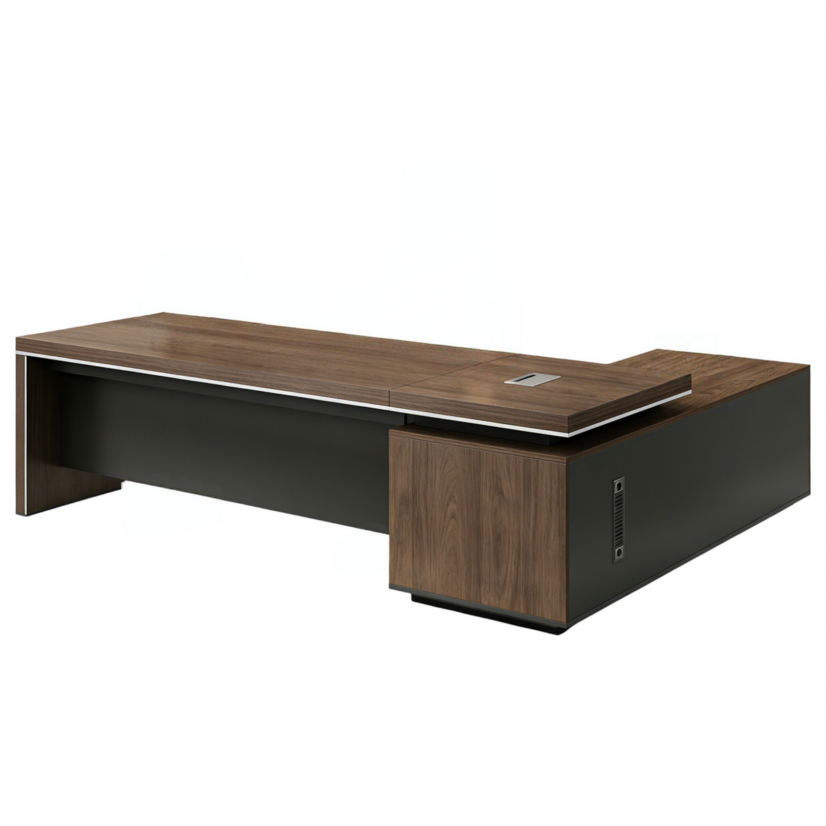 Modern executive desk with left return storage cabinet for corporate workspaces