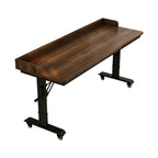 Dark walnut mobile height adjustable table with wheeled base for modern workplaces