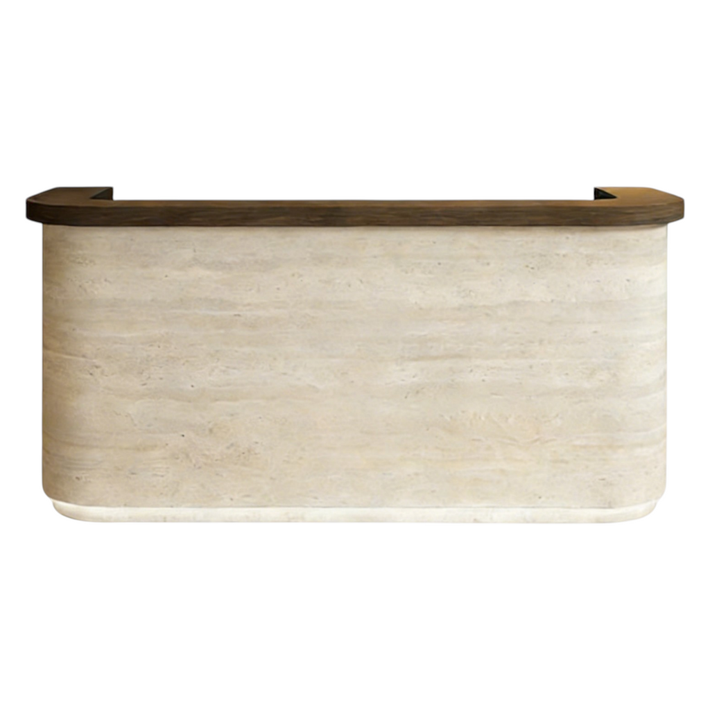Dark walnut reception desk with custom colour options for offices and hospitality areas