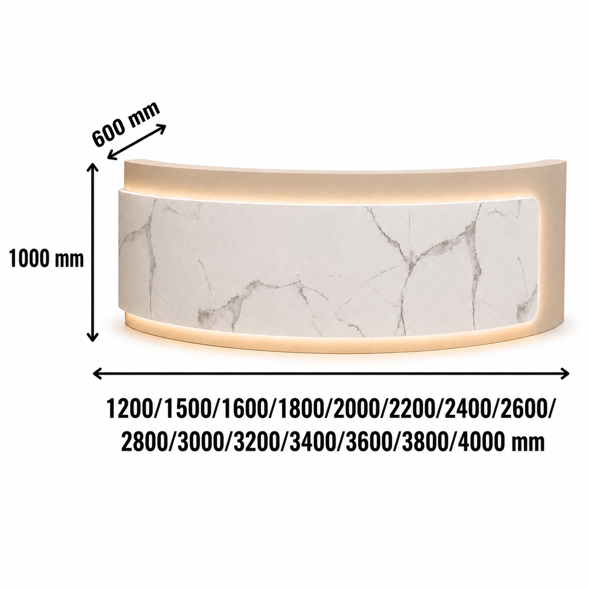 Premium Curved Reception Counter with Integrated LED Lighting