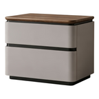 Modern Upholstered Bedside Table with Walnut Top and Two Soft-Close Drawers