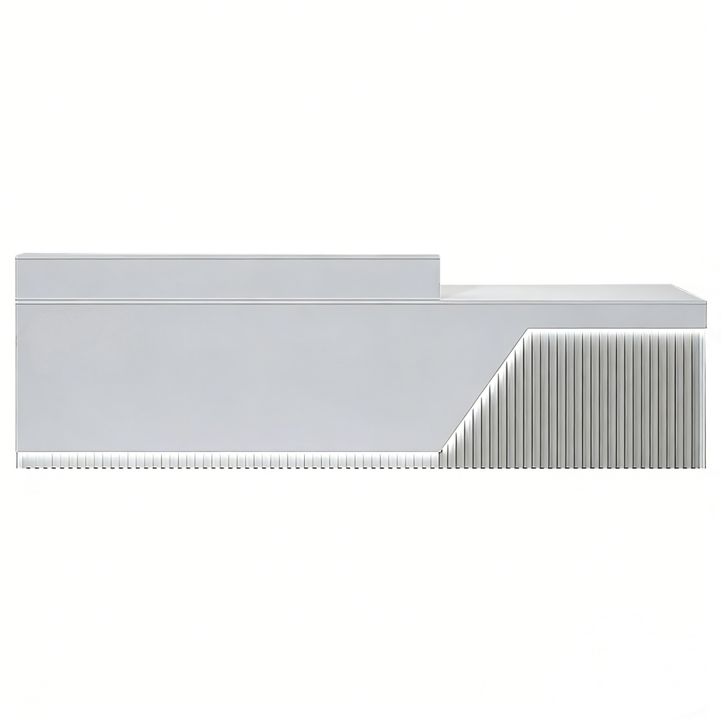 Modern White LED Reception Counter with Fluted Front Panel