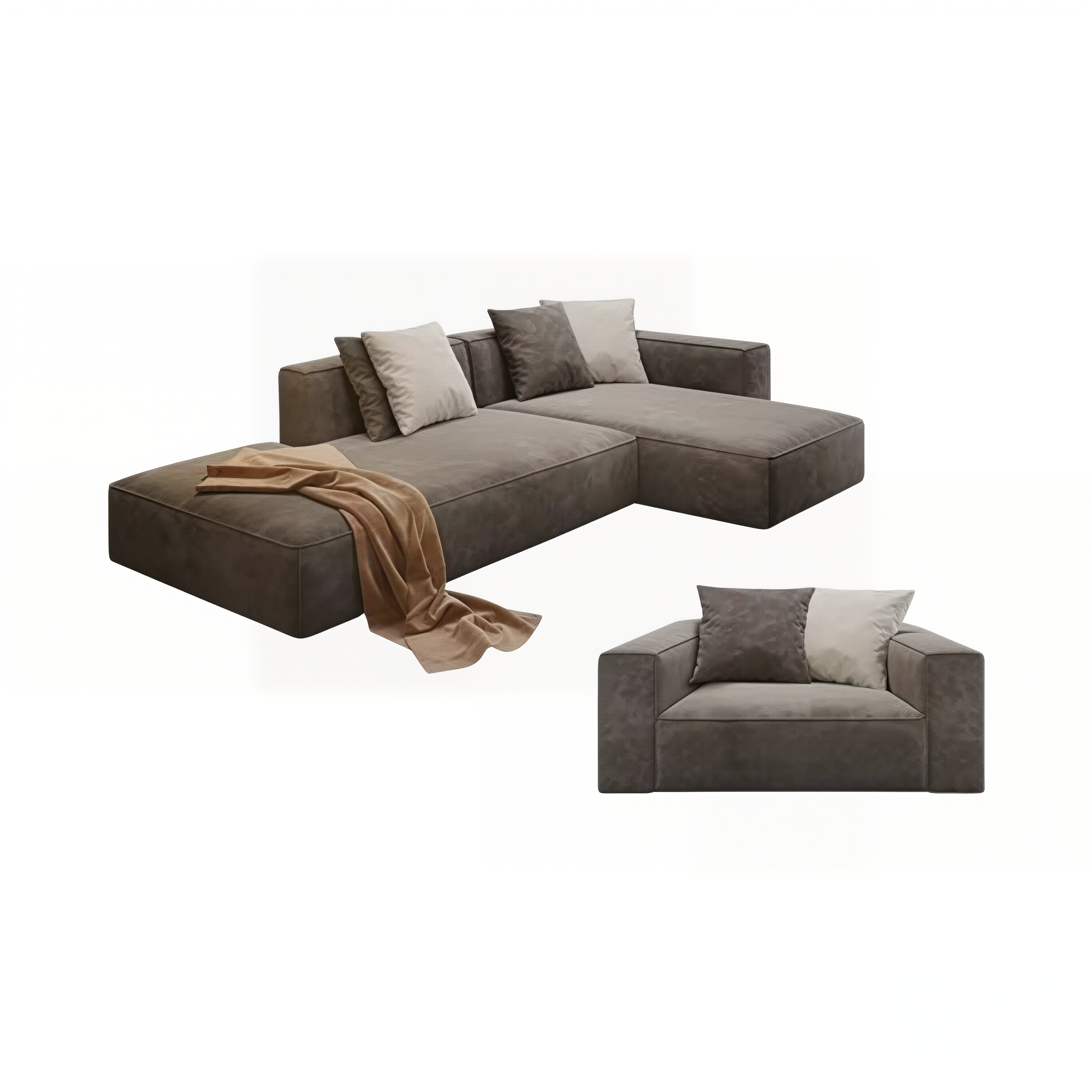 Modern Modular L Shape Corner Sofa With Ottoman For Living Room