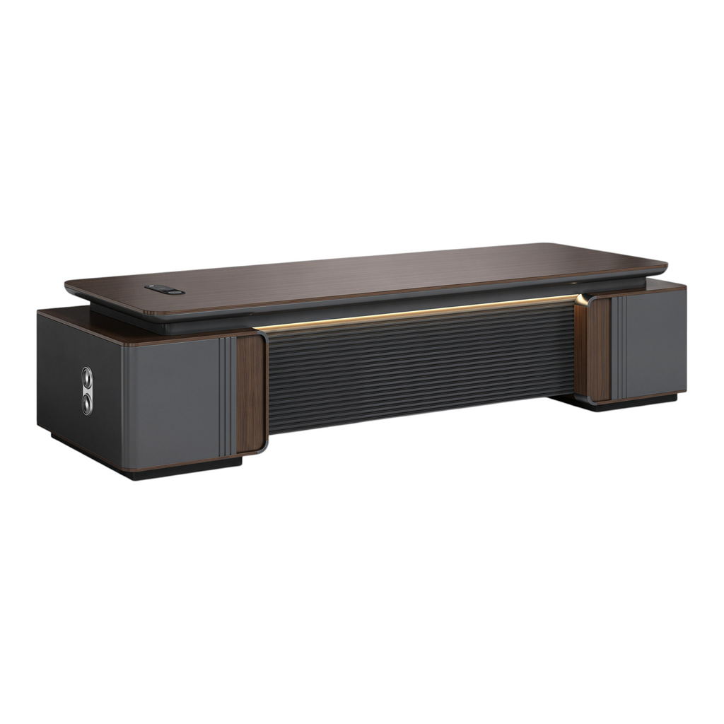 Large executive desk with storage pedestal and sleek contemporary styling
