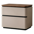 Modern Upholstered Bedside Table with Walnut Top and Two Soft-Close Drawers