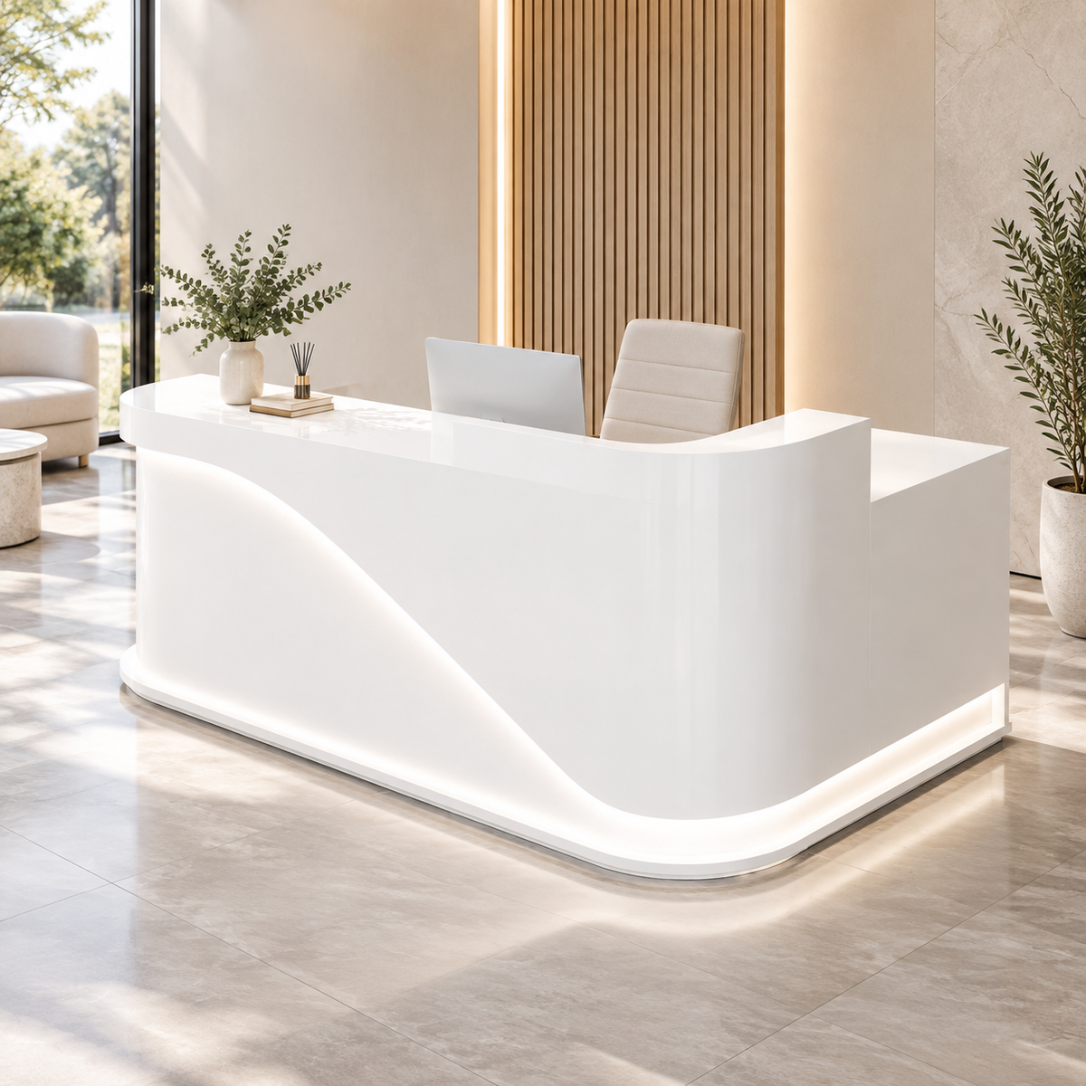 Modern Wave Reception Counter with LED Lighting