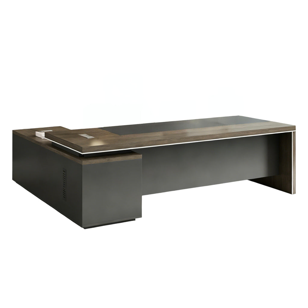 Executive Desk with Extended Side Cabinet and Modular Storage Options