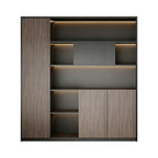 Ebony Gold and Iron Grey office storage cabinet with LED display shelves and enclosed storage compartments