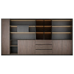 Ebony Gold and Iron Grey office storage wall unit with executive shelving and storage cabinets