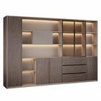 Ebony Gold and Khaki Beige executive storage cabinet with LED display shelves and premium wood finish