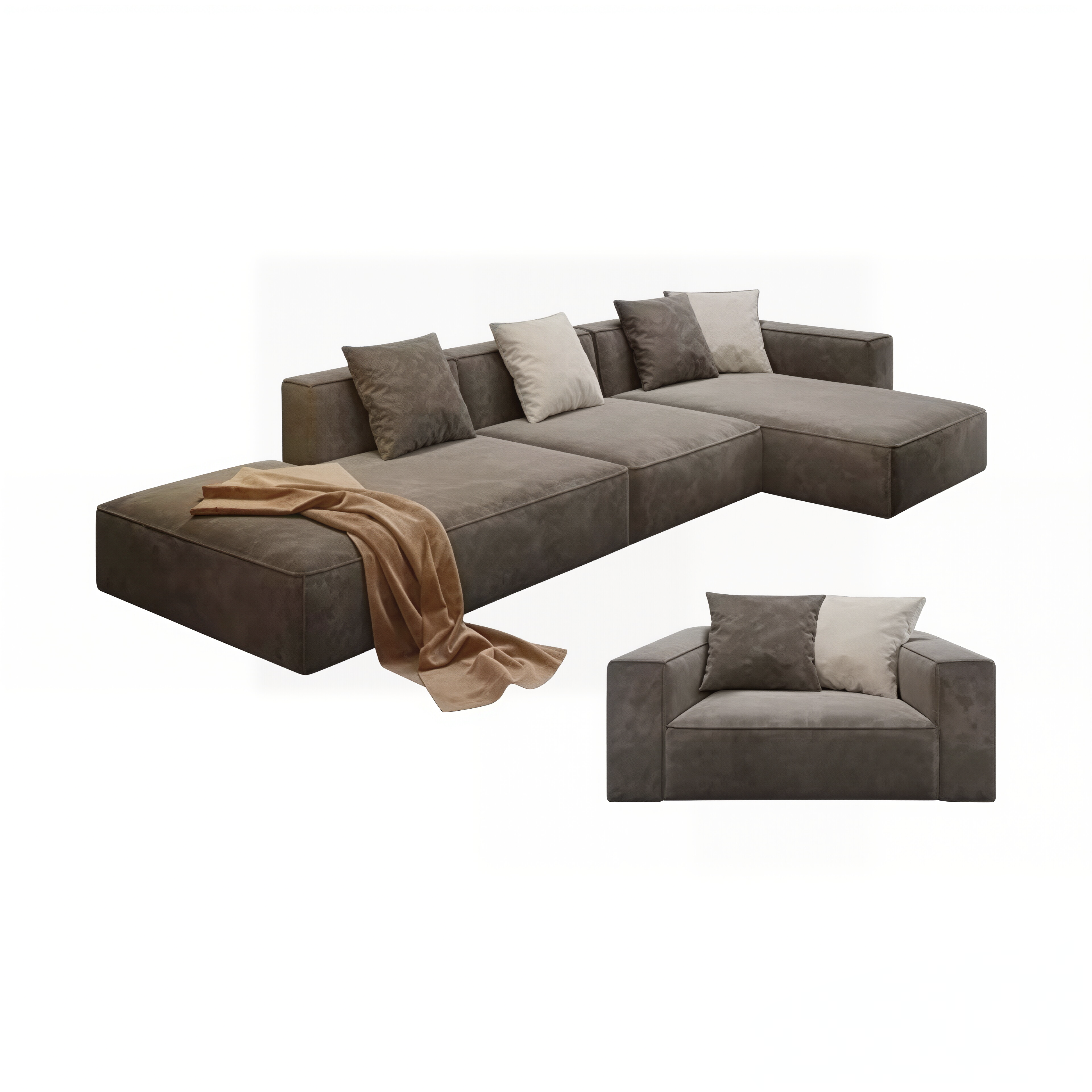 Modern Modular L Shape Corner Sofa With Ottoman For Living Room