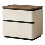 Modern Upholstered Bedside Table with Walnut Top and Two Soft-Close Drawers