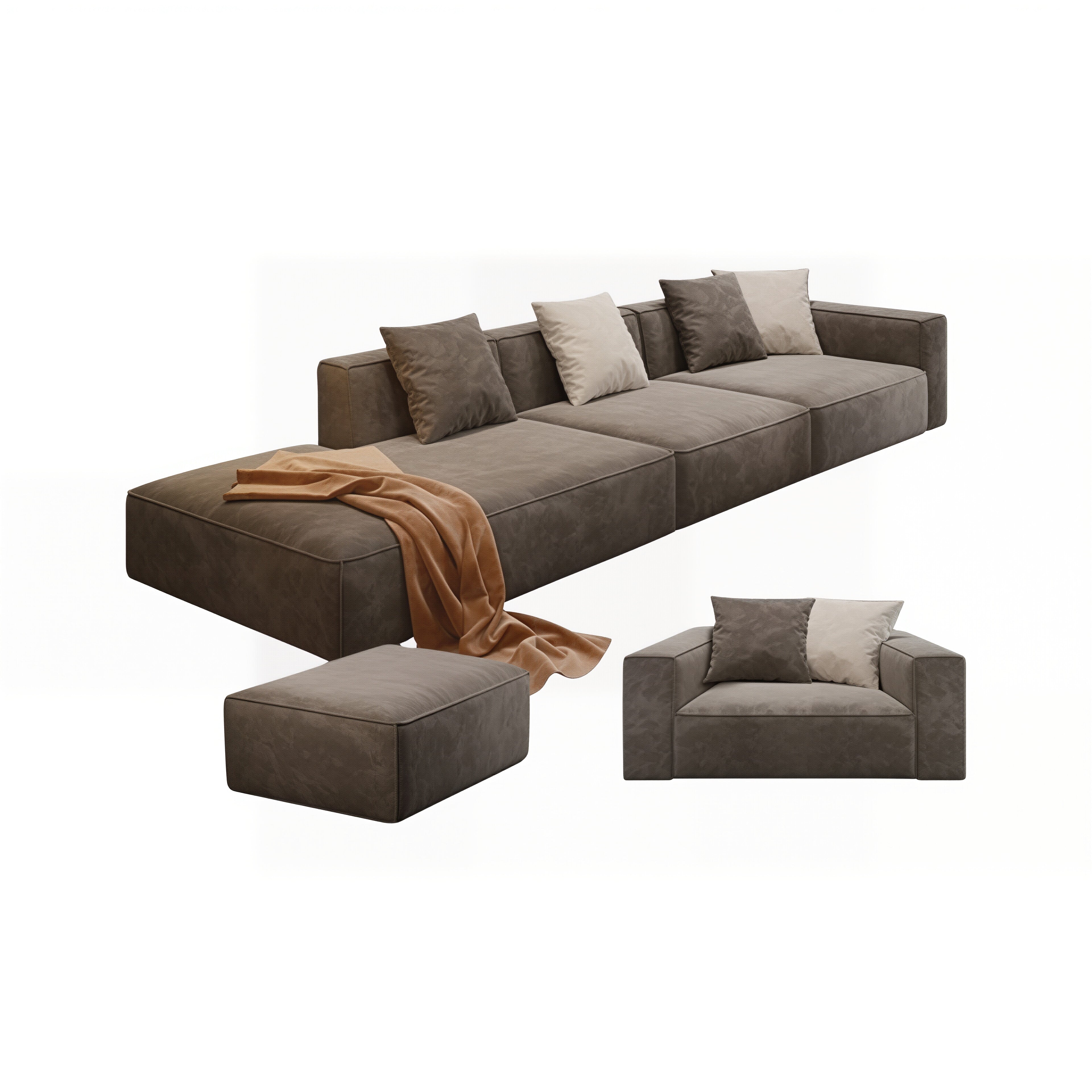 Modern Modular L Shape Corner Sofa With Ottoman For Living Room