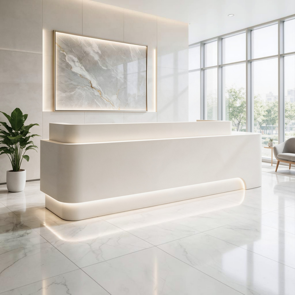Curved Commercial Reception Desk with LED Detail