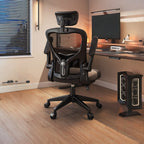 Black ergonomic mesh office chair with adjustable headrest for modern home and commercial workspaces