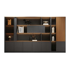 Executive office display storage wall unit with integrated lighting and modern design